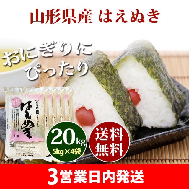 米 20kg 山形県産 はえぬき 5kg×4袋 令和7年産 一等米 お米 20kg 送料無料 北海道・沖縄は追加送料 20キロ