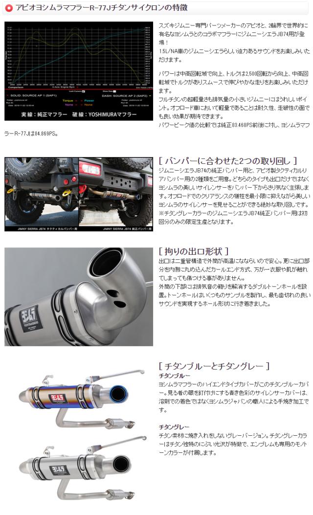 Apio アピオ ヨシムラマフラー トツゲキr 77j チタンサイクロン チタンブルー スズキ ジムニーシエラ 純正バンパー車 Jb74用 04 7t の通販はau Pay マーケット 矢東タイヤ