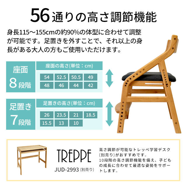 トレッペ子供チェア(お客様組立仕様) JUC-3466 頭の良くなる子を目指す椅子 トレッペ 学習チェア 木製 子供チェア 学習椅子 おすすめ 学習イス_2