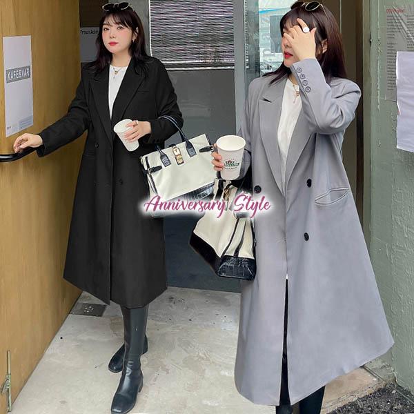 トレンチコート 2L 3L 4L 5L 黒 グレー レディース YT-A3716 ぽっちゃり 大きいサイズ 無地 長袖 ロング 秋 オータム アウターの通販は