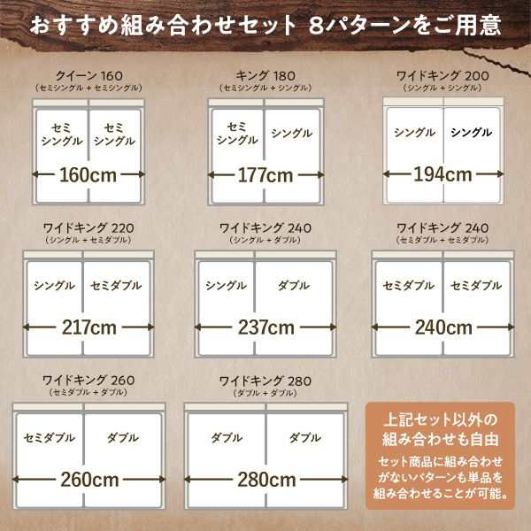 連結ベッド 2台セット キング180(セミシングル+シングル) ベッド