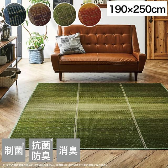 日本製 い草 ラグマット 〔オリエンタル柄 グリーン 約191×250cm〕 抗菌 防臭 調湿機能付 〔リビング ダイニング〕〔代引不可〕