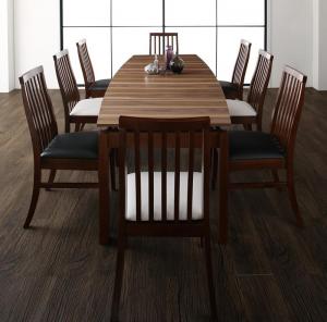 ダイニングテーブルセット 8人用 140-240cm 9点セット(テーブル+ハイバックチェア8脚) 天然木ウォールナット材 組立付きの通販は