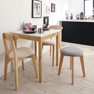 ダイニングテーブルセット 3人用 68cm 4点セット(テーブル+チェア2脚+スツール) 組立付きの通販は