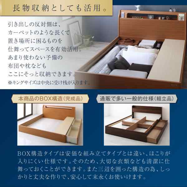 ダブルベッド マットレス付き 最高級国産ナノポケットコイル ライトタイプ 高級アルダー材 収納付きベッドの通販は