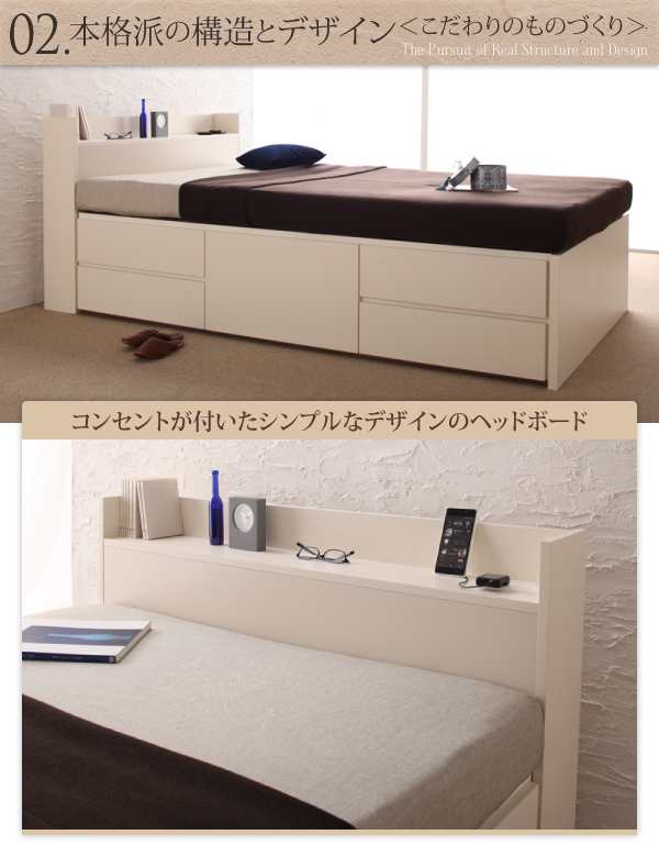 組立設置付 ダブルベッド マットレス付き 薄型スタンダードボンネルコイル 引き出し収納 収納付きベッド