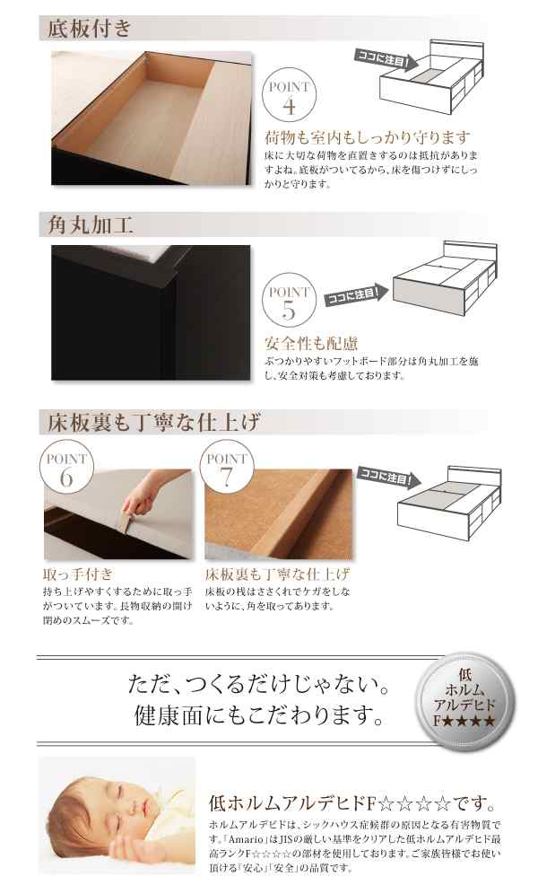 セミダブルベッド マットレス付き 薄型プレミアムポケットコイル 引き出し収納 収納付きベッド