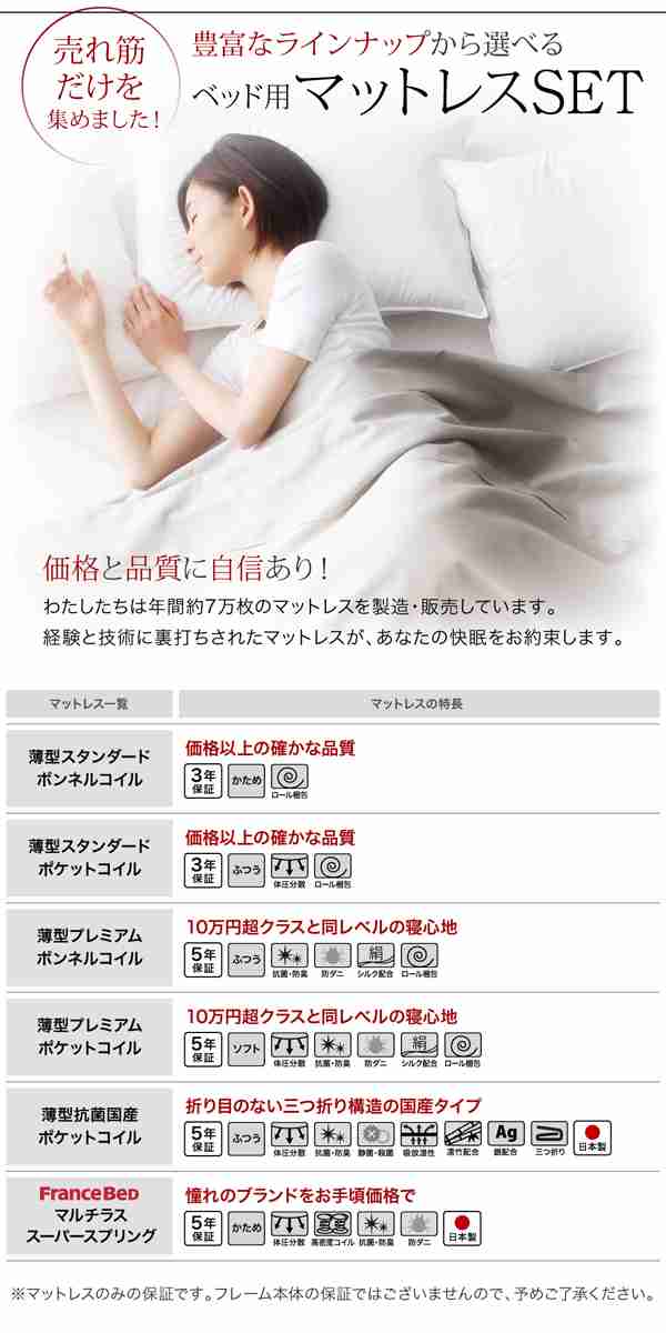 セミダブルベッド マットレス付き 薄型プレミアムポケットコイル 引き出し収納 収納付きベッド
