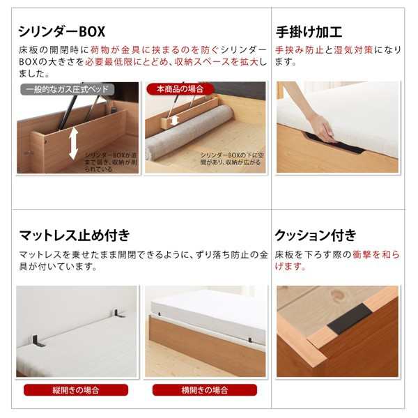 シングルベッド マットレス付き 薄型プレミアムポケットコイル 縦開き/深さレギュラー 大容量収納 跳ね上げ式ベッドの通販は