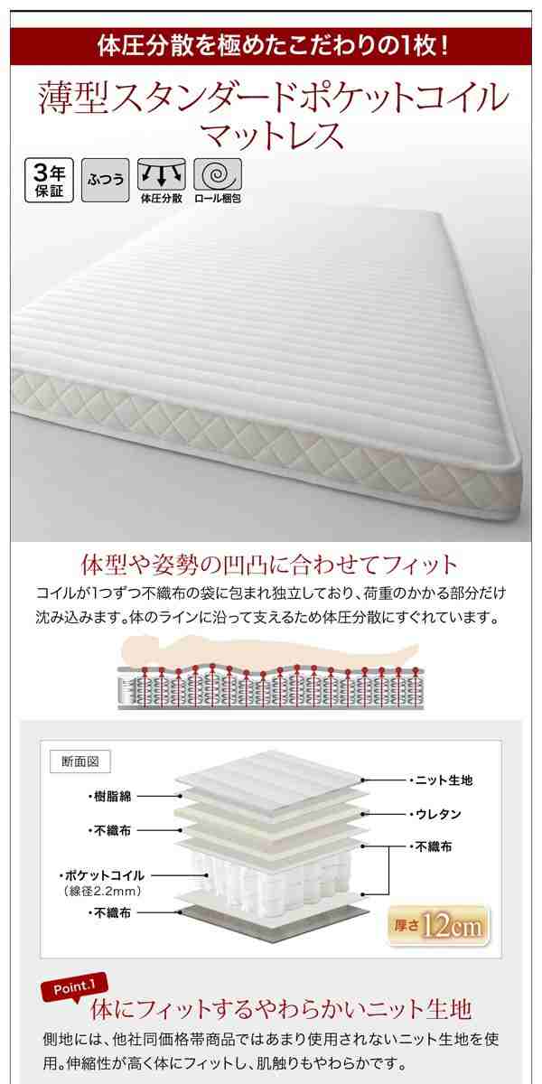 組立設置付 シングルベッド マットレス付き 薄型スタンダードポケットコイル 横開き/深さレギュラー 大容量収納 跳ね上げ式ベッド