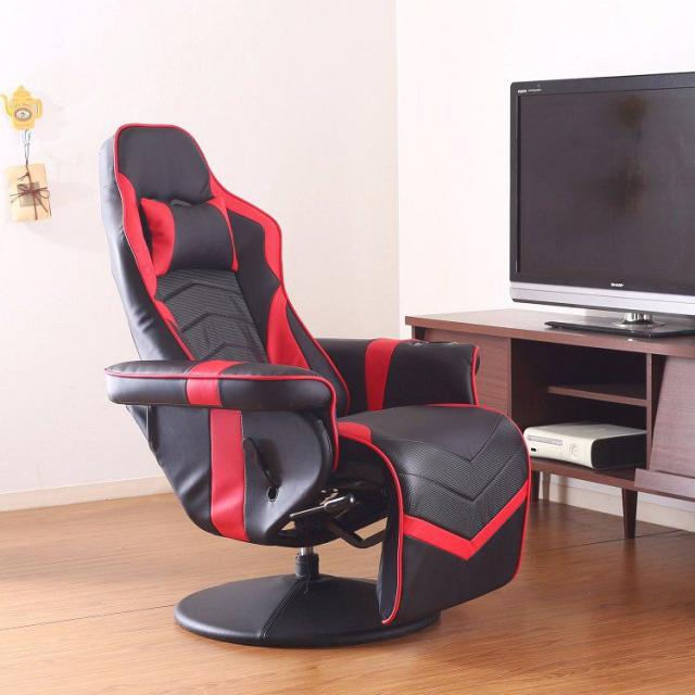 オフィスチェアー おしゃれ フットレスト付き ゲーミングチェア デスクチェア 椅子 ブラック・レッドの通販は
