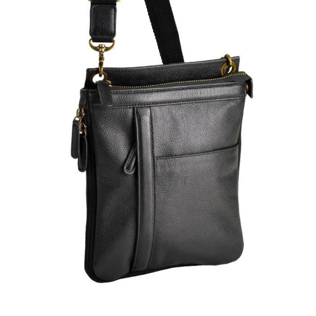 HR★☆ ショルダーバッグ 牛革 A5サイズ 16443-01 黒[送料無料(一部地域を除く)]