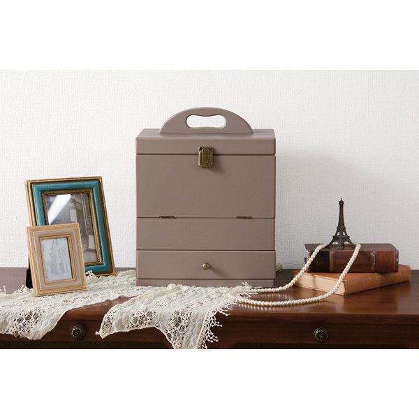 メイクボックス 化粧箱 コスメボックス 木製 鏡付き 大容量 三面鏡