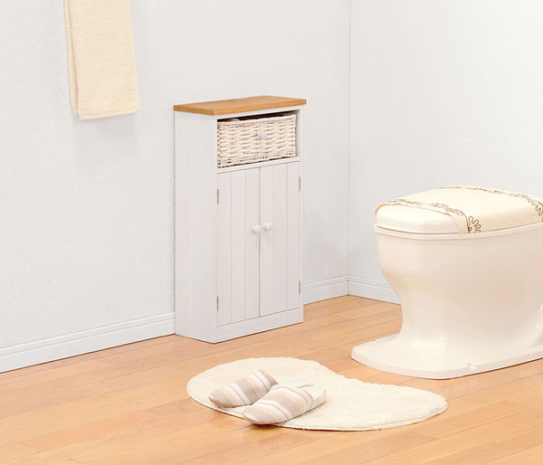 トイレ収納ラック カントリー調トイレラック 幅34cm 収納かご付き おしゃれ 完成品_11