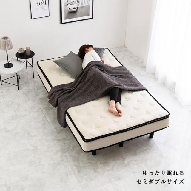 脚付きマットレスベッド セミダブル ピロートップ ポケットコイル スノコフレーム 耐荷重180kg