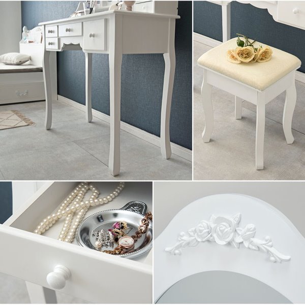 ドレッサーデスク 鏡台 スツール付きセット オーバルミラー おしゃれ