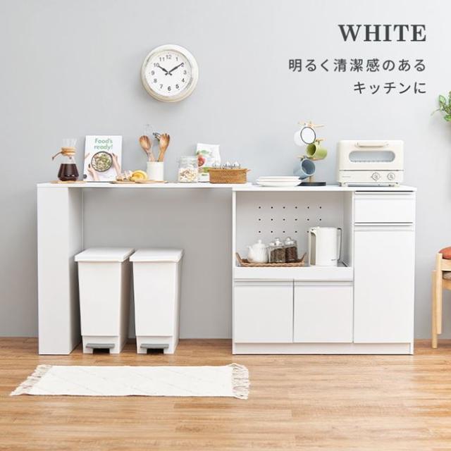 伸縮キッチンカウンター 食器棚 レンジ台 収納棚 幅104-178cm カウンターキャビネット＆拡張テーブルセット_4