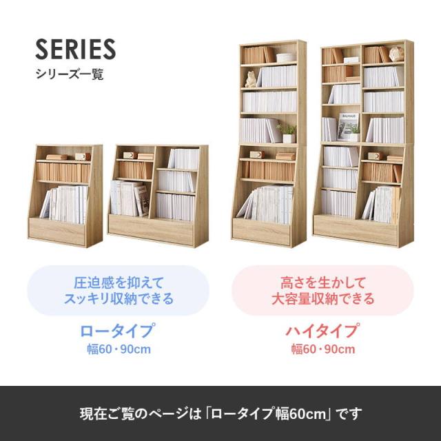 本棚 ブックラック 引き出し付き 収納棚 ロータイプ 幅60cm 可動棚2枚 漫画本 文庫本 DVD A4 絵本 書類 雑誌_19