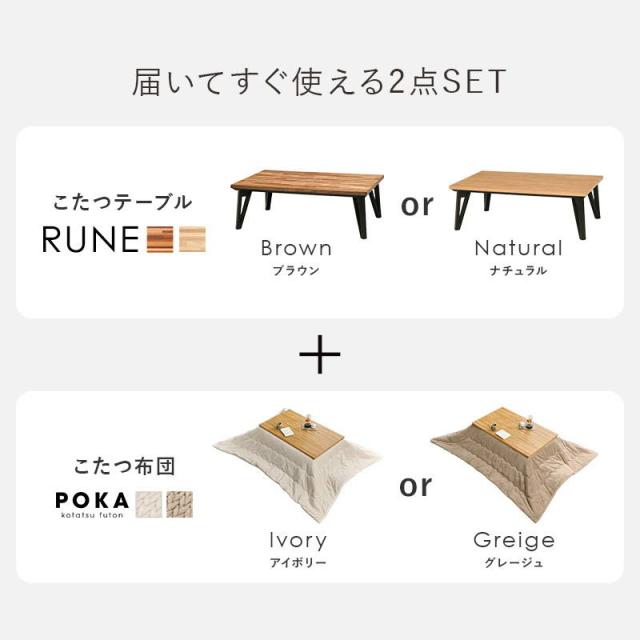 こたつセット 2人用〜4人用 長方形 120x75cm おしゃれ 寄木細工調 薄型カーボンヒーター 洗えるニット柄掛け布団 2点セット_2
