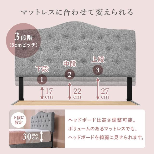 ベッドフレーム セミダブル ファブリックベッド 可愛いボタンとステッチ すのこ床板 フレーム単品_8