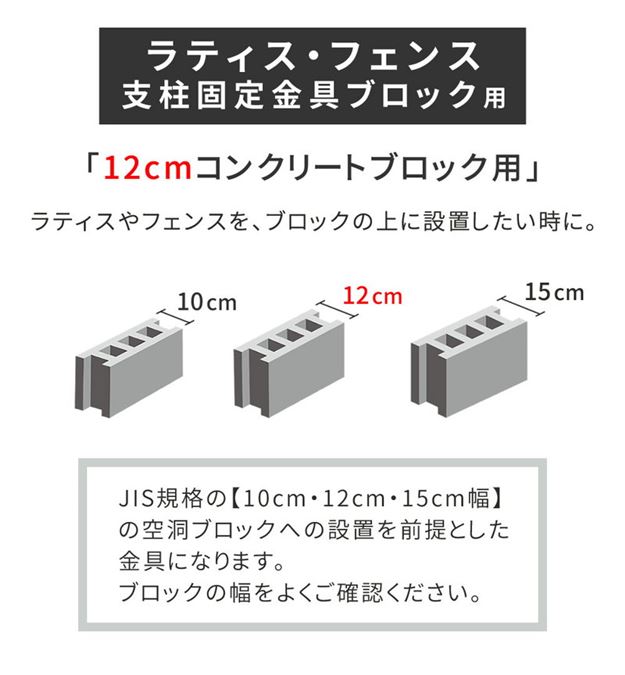 ラティス フェンス 支柱固定金具 コンクリートブロック 幅12cm用 4個セット 75mm支柱用 DIYパーツの通販は