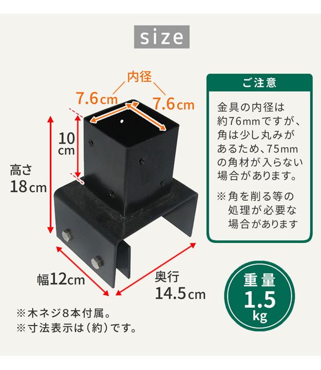 ラティス フェンス 支柱固定金具 コンクリートブロック 幅12cm用 4個セット 75mm支柱用 DIYパーツの通販は