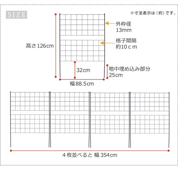 ガーデンフェンス アイアンフェンス DIY 挿し込み式 ロータイプ 幅88.5 高さ126cm 4枚組 グラフ グリーンカーテン_12