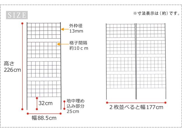 ガーデンフェンス アイアンフェンス DIY 挿し込み式 ハイタイプ 幅88.5 高さ226cm 2枚組 グラフ グリーンカーテン_12