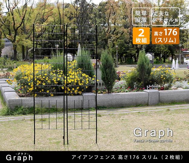 ガーデンフェンス アイアンフェンス DIY 挿し込み式 スリム ハイタイプ 幅42 高さ176cm 2枚 グラフ グリーンカーテン_1