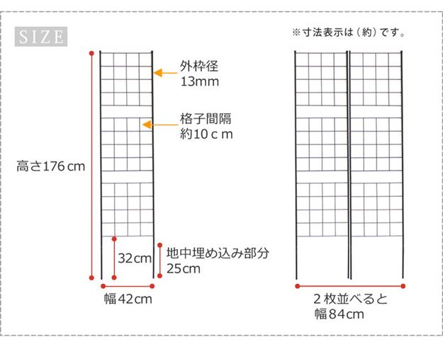 ガーデンフェンス アイアンフェンス DIY 挿し込み式 スリム ハイタイプ 幅42 高さ176cm 2枚 グラフ グリーンカーテン_12