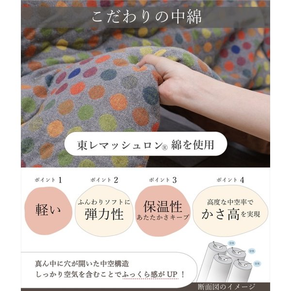 こたつ布団 正方形 おしゃれ 掛け布団 CFドット柄 200×200cm 軽い 温かい_7