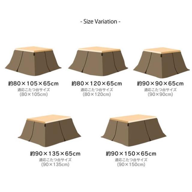 ダイニングこたつ用中掛け毛布 高脚 コタツ ハイタイプ用 80×120×65cm ボックスタイプ_7