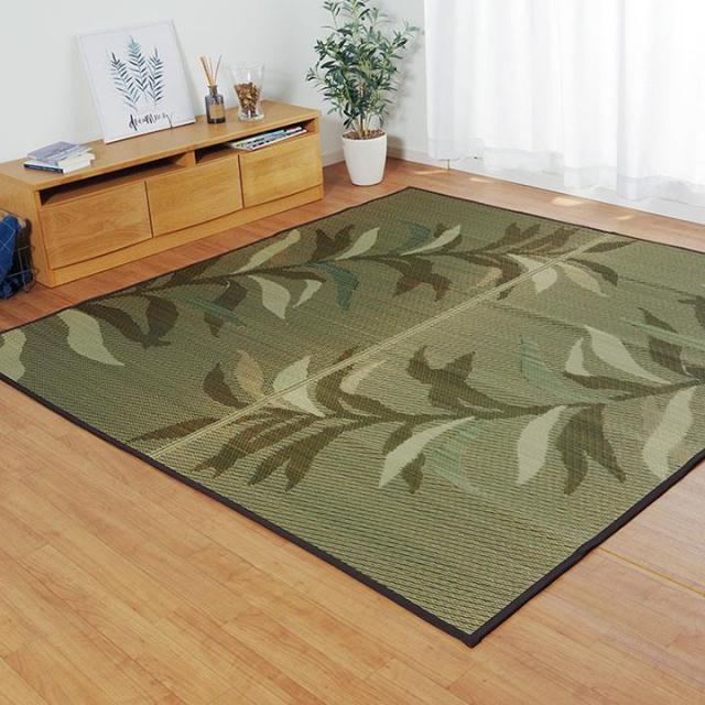 ラグ い草ラグ カーペット 不織布裏貼り 191x300cm 大判 NSグラン おしゃれ リーフ柄 和室 リビング 滑り止め 夏 抗菌防臭 調湿 消臭_1