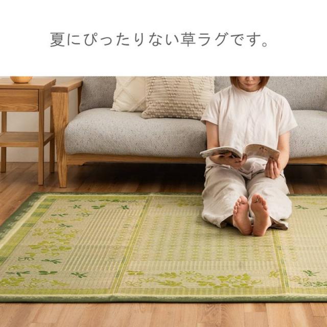 【6月29日17時迄 ポイント10倍】い草ラグマット カーペット ヒヨリ 180×180cm メダカ トンボ柄 裏面不織布貼り 夏 センターラグ 敷物_2