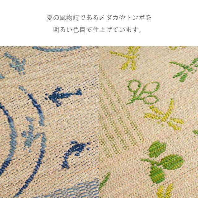 【6月29日17時迄 ポイント10倍】い草ラグマット カーペット ヒヨリ 180×180cm メダカ トンボ柄 裏面不織布貼り 夏 センターラグ 敷物_4
