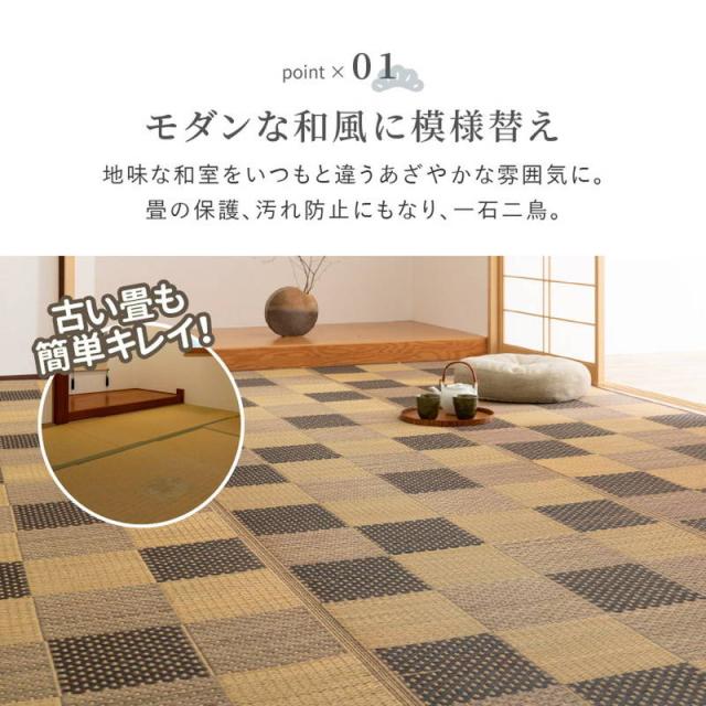い草引っ敷き 引っ敷き 花ござ 日本の首都間 4.5畳用 格好のいい 和今めかしい 市松柄 うしお 裏貼りあり 和室 畳の上敷き 洋室 フローリング