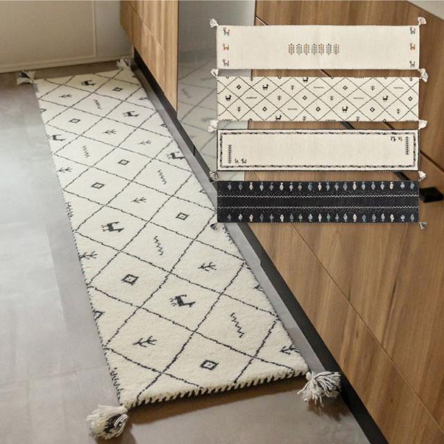 キッチンマット ギャッベ絨毯 ラグマット 40x240cm 手織り 厚手 インド製 ウール100% 四隅タッセル おしゃれ 可愛い ナチュラル_1
