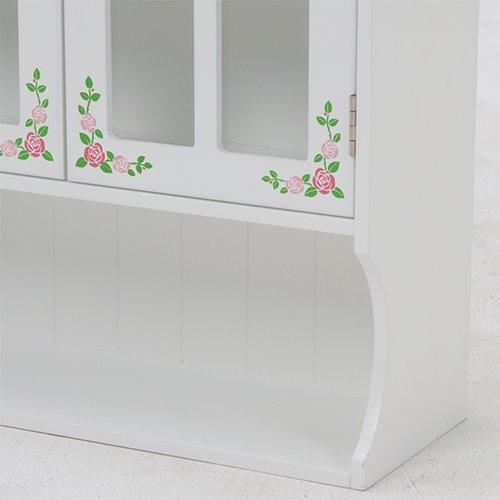 調味料ラック カウンター上収納 木製 3段 3扉 幅63cm ローズ柄 薔薇