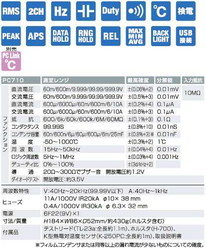 高確度・高分解能（パソコン接続）デジタルマルチメータ 三和電気計器 PC-710