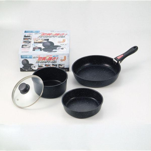 鍋 フライパン ストロングマーブル 調理器具5点セット ガラス蓋付き 着脱式ハンドル ガス火 IH調理器対応