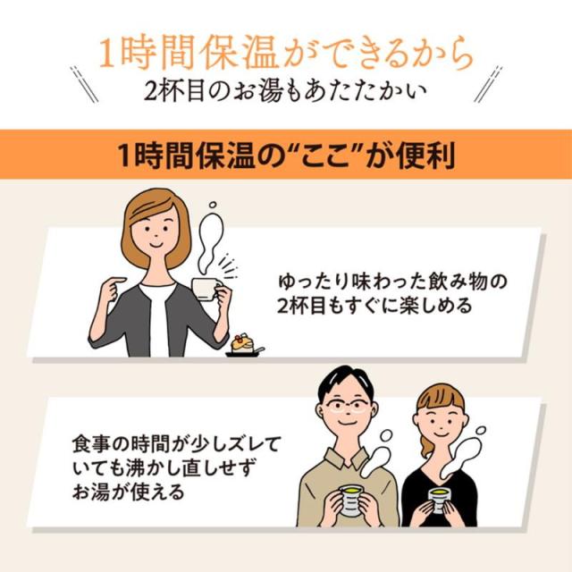 電気ケトル 保温機能付き 1L 象印 1時間あったか保温 蒸気レス構造 転倒湯もれ防止 本体二重構造 ハイパワー1300W スレートブラック_2