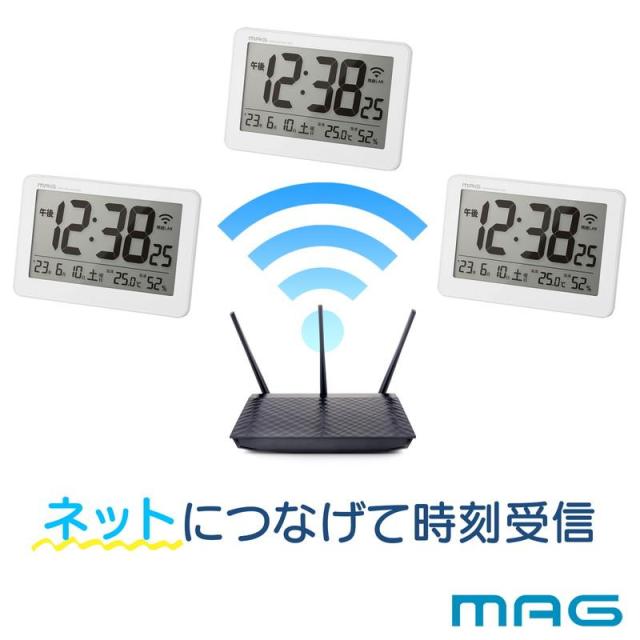 デジタル置き時計 置き掛け兼用 無線LAN接続対応 USB給電式 カレンダー 温度計 湿度計付き_1