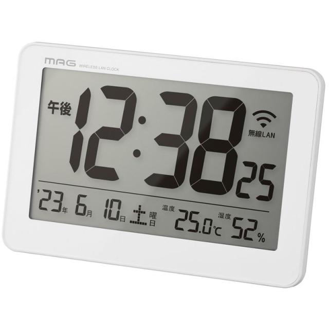 デジタル置き時計 置き掛け兼用 無線LAN接続対応 USB給電式 カレンダー 温度計 湿度計付き