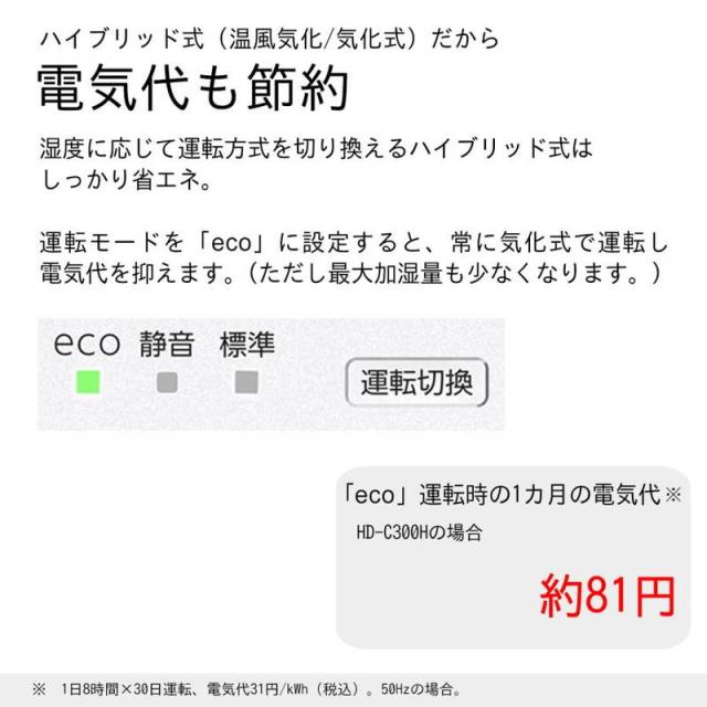 加湿器 ダイニチ 静音 ハイブリッド式 温風気化式/気化式 2.5L 木造5畳 最大8畳 HD-C300H-W ホワイト 日本製 3年保証