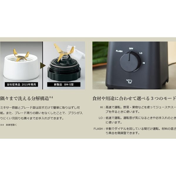 ミル付きミキサー スムージー ジューサー 1L 象印 氷対応 おしゃれ 洗いやすい 高速 低速 フラッシュ_3