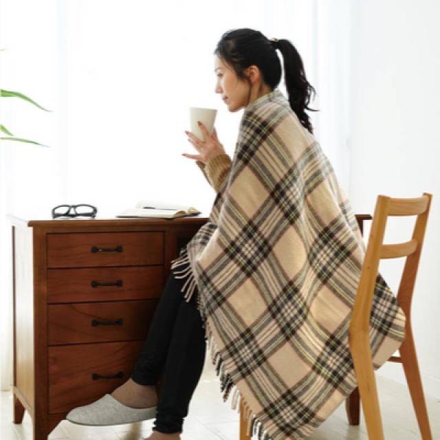 電気毛布 電気ひざ掛け毛布 膝掛け 肩掛け 大判 ロング 160x82cm 電気ひざかけ毛布 ベージュ タータンチェック柄