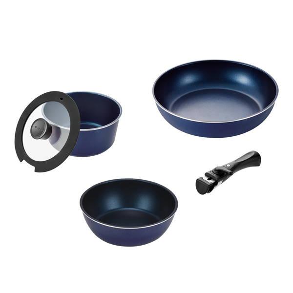 フライパンセット 調理器具5点セット フライパン26cm 炒め鍋20cm 片手鍋18cm ガラス蓋 外せるハンドル ガス火 IH対応 ネイビーの通販は 8,940円