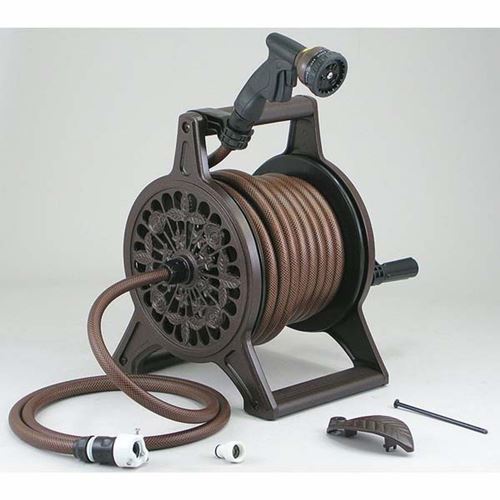 ホースリールセット 20m おしゃれ 散水ホース ブロンズリール アルミ