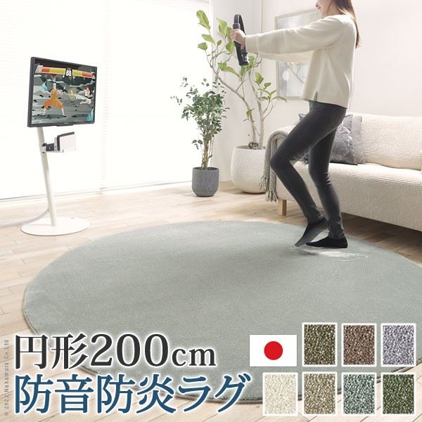 ラグカーペット 防音防炎ラグ形 エイヴァ 直径200cm 多機能 高品質 高級 無地 日本製