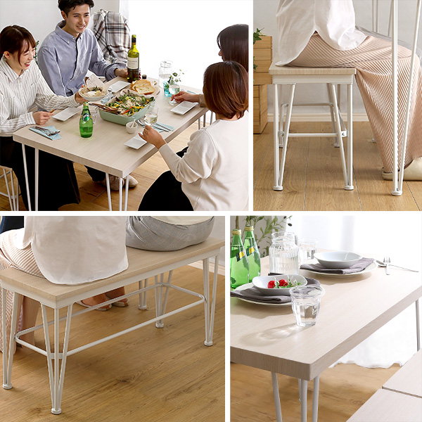 ダイニングテーブルセット 幅110cm 4人用 おしゃれ ナチュラル ベンチ1脚 ダイニングチェア2脚 テーブル1台 4点セット_4